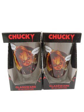 Silver Buffalo Chucky Childs Play Set of 2 Drinking Glasses 16oz NEW Halloween